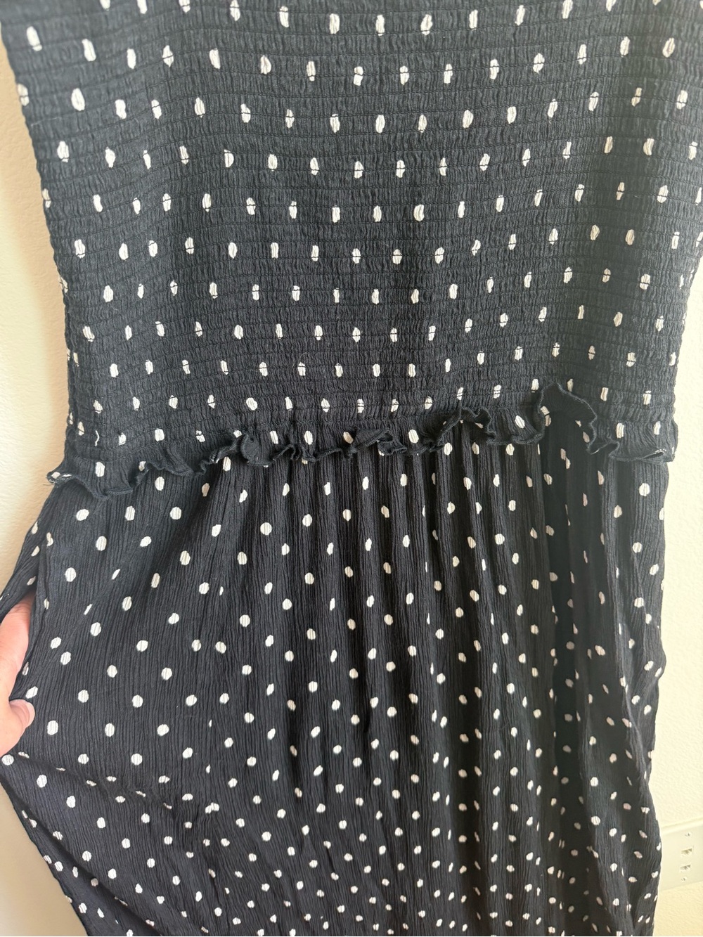 Aerie At the Barre Smocked Midi Dress Black White Polka Dot Pockets XL - Picture 10 of 15